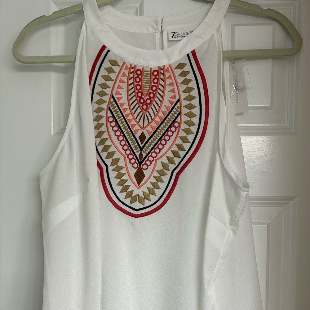 NY&Co embroidered halter top. White with keyhole back. X-Large. New with tags